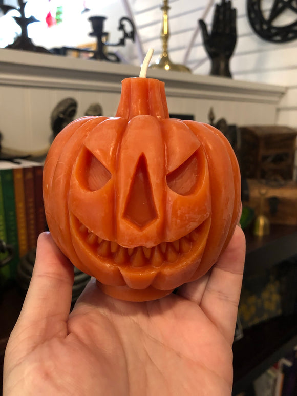 Two- Faced Jack Candle - Double-Sided Beeswax Pumpkin Jack-o-lantern Candle