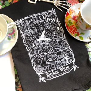 Kitchen Witch Black Tea Towel