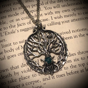 The Green Witch Tree of Life Necklace - Fine English Pewter  - Green Onyx