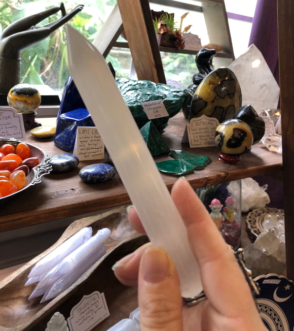Carved Selenite Wand - Crystal Charging  - Altar Tool