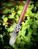 Handcrafted Silver & Copper Pentagram Wand - Clear Quartz and Rainbow Moonstone