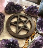 Thorn & Moon Pentagram Star 4” Wooden Altar Tile