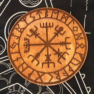 Wooden Engraved Nordic Vegvisir Altar Tile - Guidance, Protection, Navigation