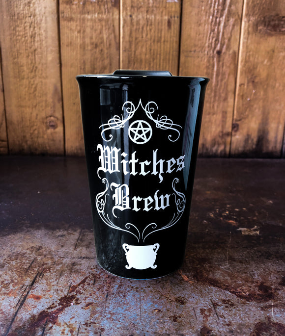 Travel Tumbler - Witches Brew - Cauldron - Pentagram - Insulated Ceramic Mug