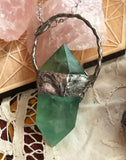 The Green Faerie Crystal Pendant - Fluorite Point - Silver - Dragonfly Clasp