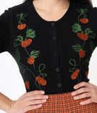 Pumpkin Witch - Embroidered Black Cardigan Sweater -  womens sizes XS-XXL