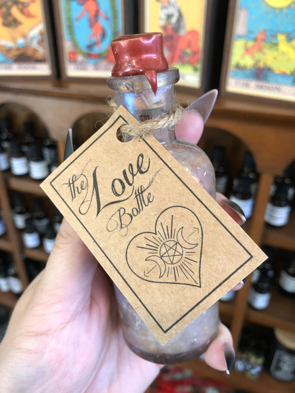 The Love Bottle - Spell Bottle - Vintage Bottle - Herbs & Crystals