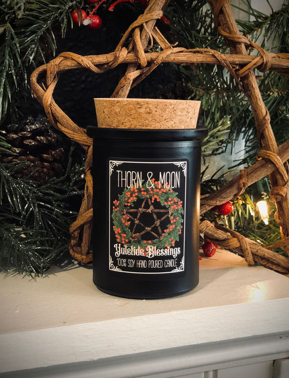 Thorn & Moon Yuletide Blessings Candle - Fir Needle, Applewood, Cinnamon, Orange - 100% Soy - Scented Candle - Essential Oil and Fragrance Oil blend