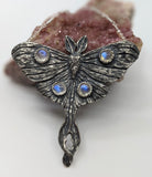 Full Moon Luna Moth - Moonstone & Sterling Silver Necklace