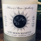 Thorn & Moon NEW MOON MANIFEST Candle - Moonflower, Lavender, Sandalwood, Smoky Quartz - 100% Soy - Scented Candle - Essential Oil and Fragrance Oil blend