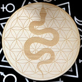 Serpent Flower Crystal Grid - Engraved Wooden Birch Altar Grid