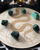 Serpent Flower Crystal Grid - Engraved Wooden Birch Altar Grid